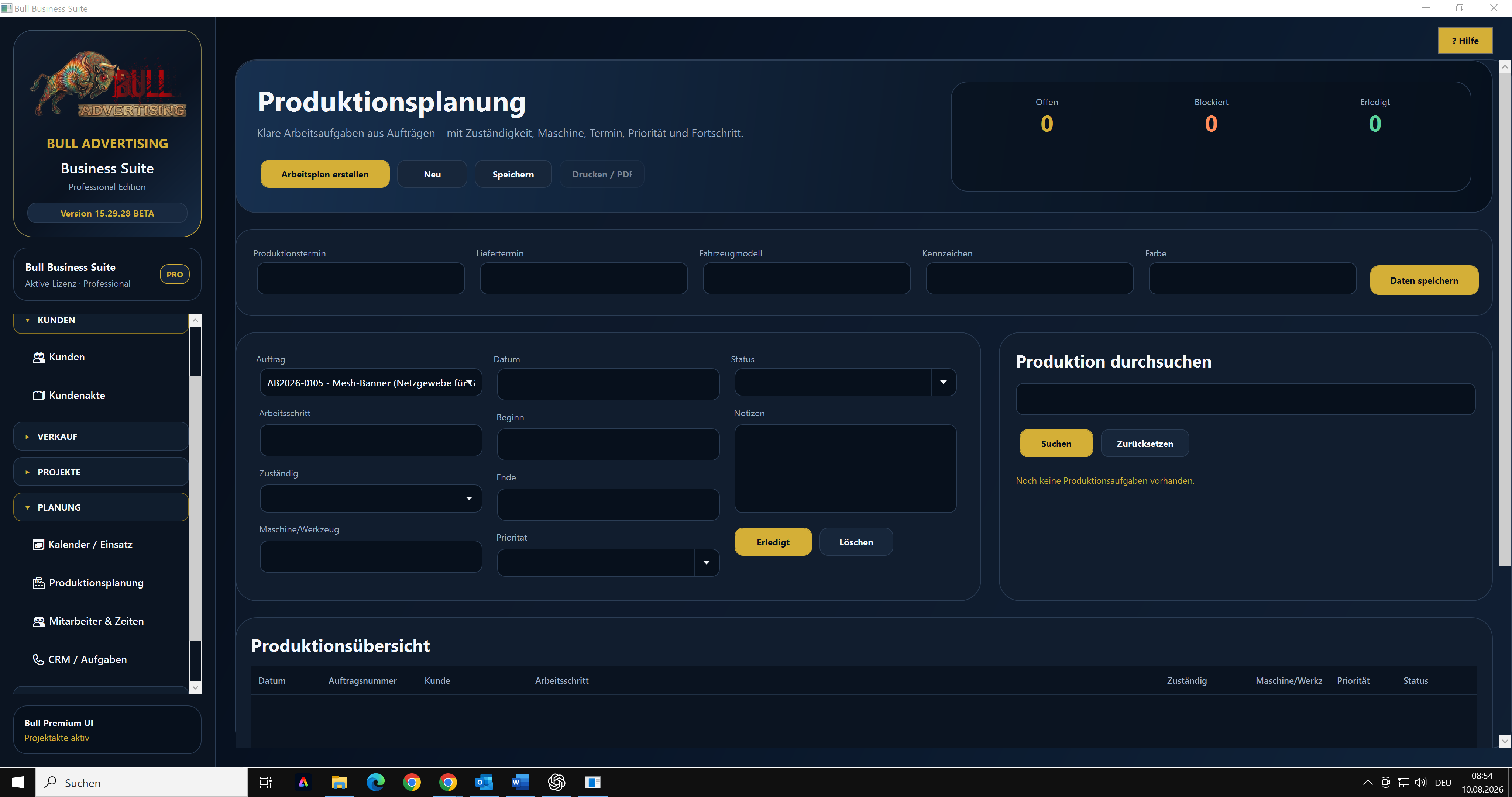 Produktionsplanung in der Bull-Anwendung