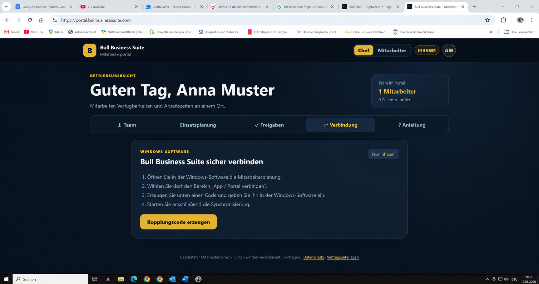 Sichere Verbindung zur Windows-Software in der Bull-Anwendung