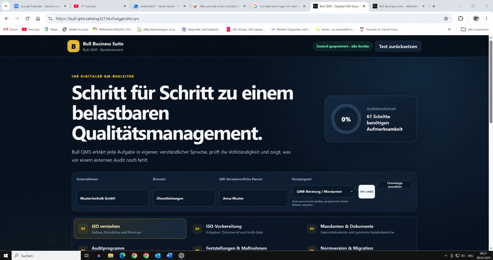 QMS-Arbeitsbereich und Auditbereitschaft in der Bull-Anwendung